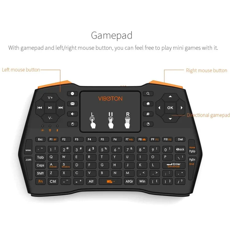 VIBOTON i8 Plus Aktualisierte 2,4-GHz-QWERT-Mini-Funktastatur mit Touchpad für TV-Box, Mi Box, Computer, Tablet, Laptop und Projektor (Schwarz), Kabellose Tastatur