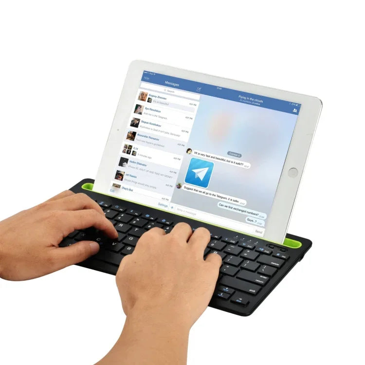 B908 Ultraschlanke kabellose Bluetooth-Tastatur mit 78 Tasten und konkaver Handyhalterung