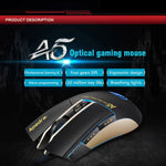 Apedra iMICE A5 Hochpräzise Gaming-Maus mit LED-Beleuchtung (vier Farben, steuerbar), USB-Anschluss, 7 Tasten, 3200 DPI, kabelgebundene optische Gaming-Maus für Computer, PC und Laptop, iMICE A5