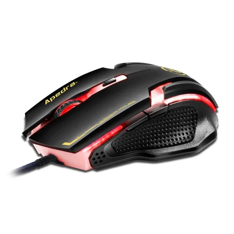 Apedra iMICE A9 Hochpräzise Gaming-Maus mit LED-Beleuchtung (vier Farben, steuerbar), USB-Anschluss, 6 Tasten, 3200 DPI, kabelgebundene optische Gaming-Maus für Computer, PC und Laptop, iMICE A9