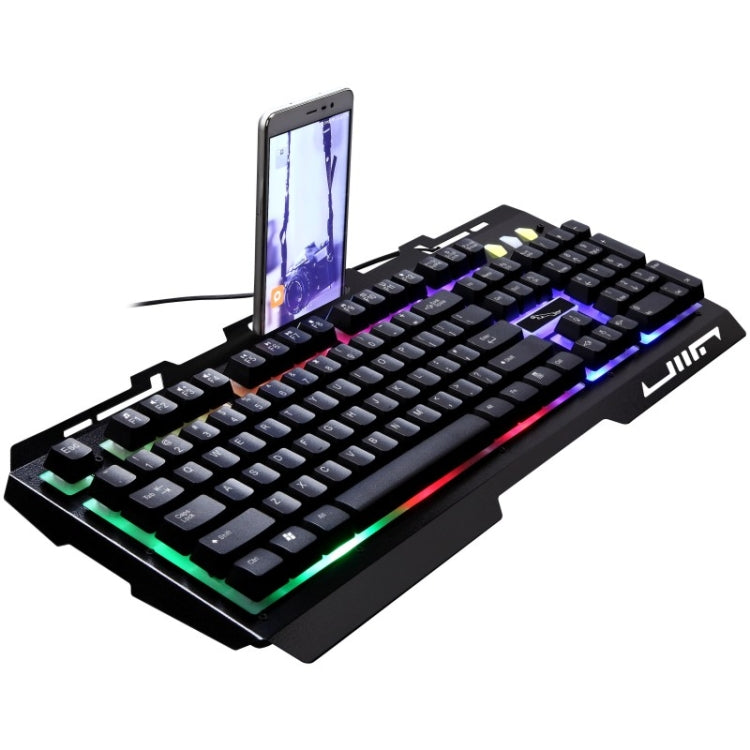 ZGB G700 104 Tasten USB-Kabelgebundene Gaming-Tastatur mit mechanischem Tippgefühl, leuchtender Metallabdeckung und Handyhalterung