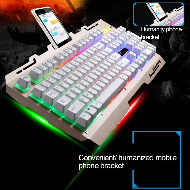 ZGB G700 104 Tasten USB-Kabelgebundene Gaming-Tastatur mit mechanischem Tippgefühl, leuchtender Metallabdeckung und Handyhalterung