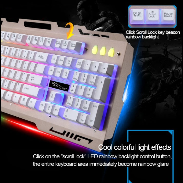ZGB G700 104 Tasten USB-Kabelgebundene Gaming-Tastatur mit mechanischem Tippgefühl, leuchtender Metallabdeckung und Handyhalterung