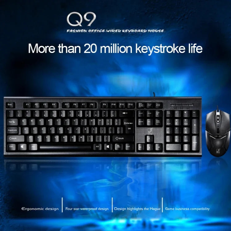 Chasing Leopard Q9 1600 DPI Professionelle kabelgebundene Gaming- und Büro-Tastatur mit Rastertextur + optische Maus-Set