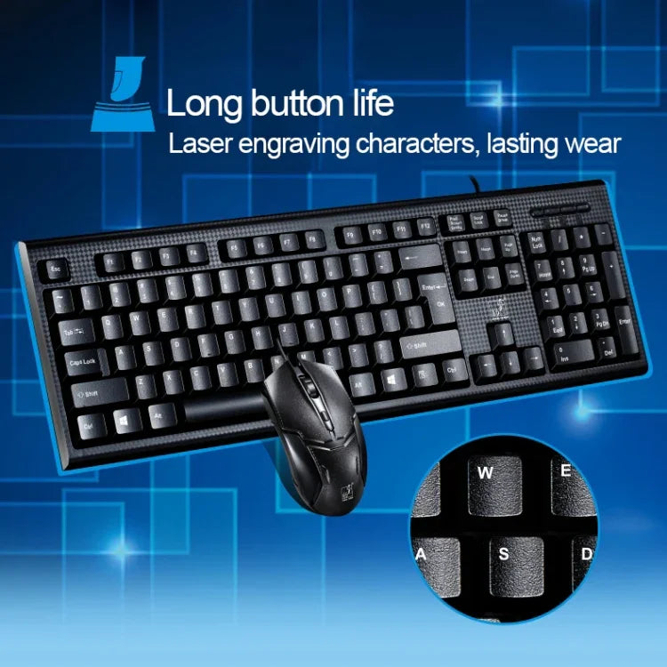 Chasing Leopard Q9 1600 DPI Professionelle kabelgebundene Gaming- und Büro-Tastatur mit Rastertextur + optische Maus-Set