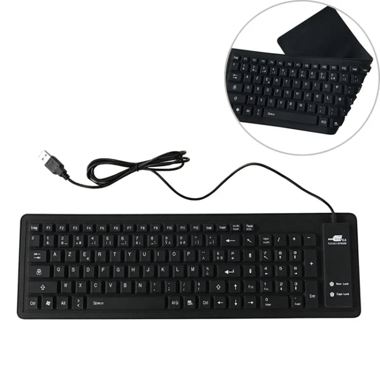 Französische USB-Tastatur mit 103 Tasten, kabelgebunden, wasserdicht, Silikon, für Desktop-PCs und Notebooks, Kabellänge: 1,5 m