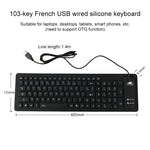 Französische USB-Tastatur mit 103 Tasten, kabelgebunden, wasserdicht, Silikon, für Desktop-PCs und Notebooks, Kabellänge: 1,5 m