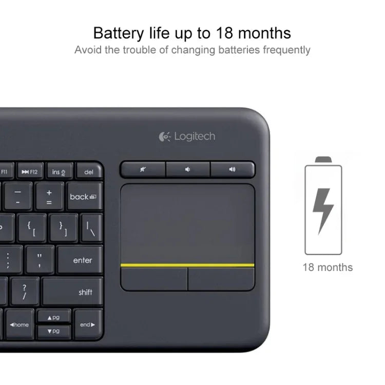 Logitech K400 Plus 2,4-GHz-Funk-Touch-Tastatur, Funkreichweite: 10 m, Logitech K400 Plus