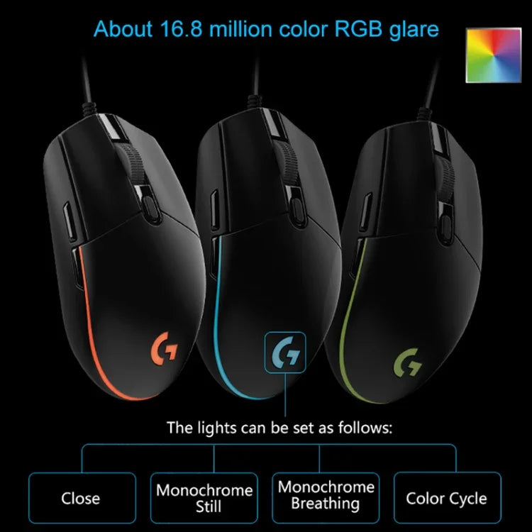 Logitech G102 6-Tasten RGB-beleuchtete, kabelgebundene optische Gaming-Maus mit 6000 DPI, fünf Geschwindigkeitsstufen, Kabellänge: 2 m, G102, G102 (Weiß)