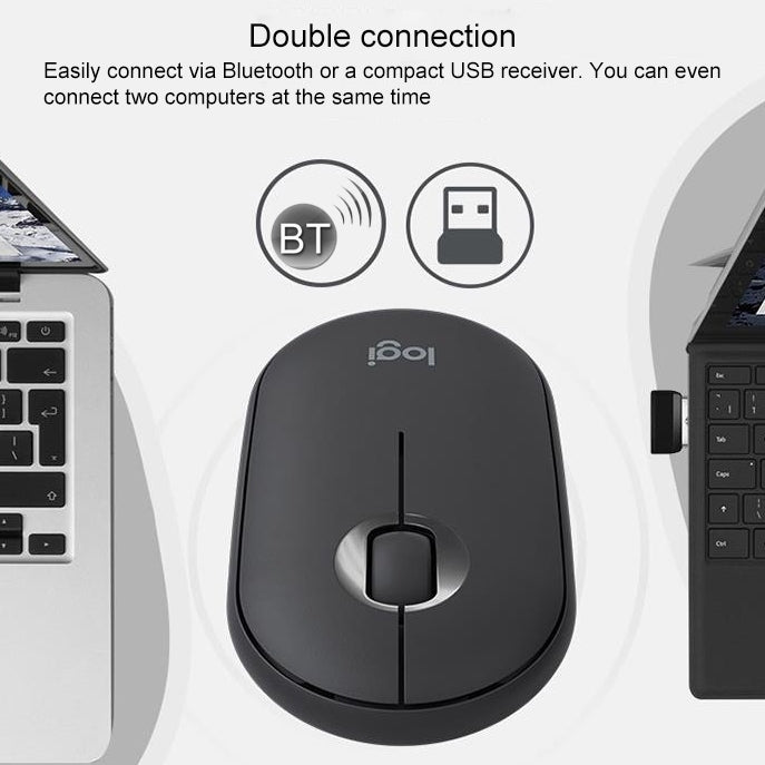 Logitech Pebble, flache, 3-Tasten-Funkmaus mit 1000 DPI, geräuschlos, Bluetooth, optische Maus, Reichweite: 10 m