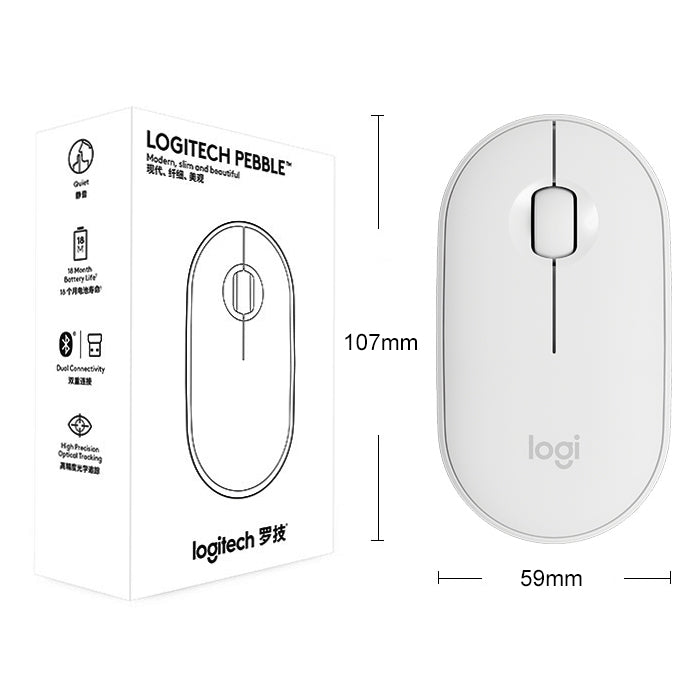 Logitech Pebble, flache, 3-Tasten-Funkmaus mit 1000 DPI, geräuschlos, Bluetooth, optische Maus, Reichweite: 10 m