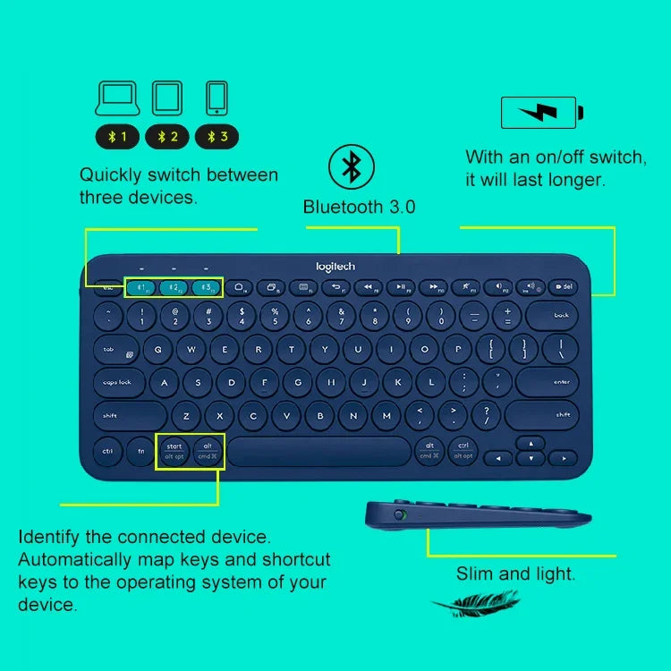 Logitech K380 Tragbare kabellose Bluetooth-Tastatur für mehrere Geräte, K380