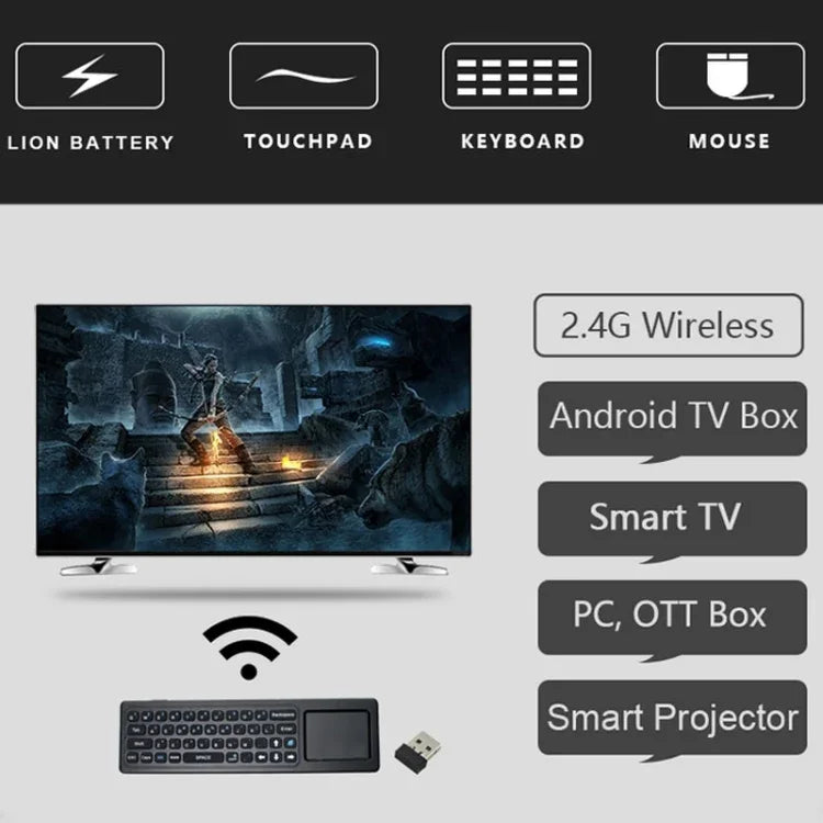 T6 Bunte Licht-Version Air Mouse 2,4 GHz Drahtlose Tastatur Fernbedienung mit Touchpad & IR-Lernfunktion für PC, Android TV Box / Smart TV, Multimedia-Geräte, T6