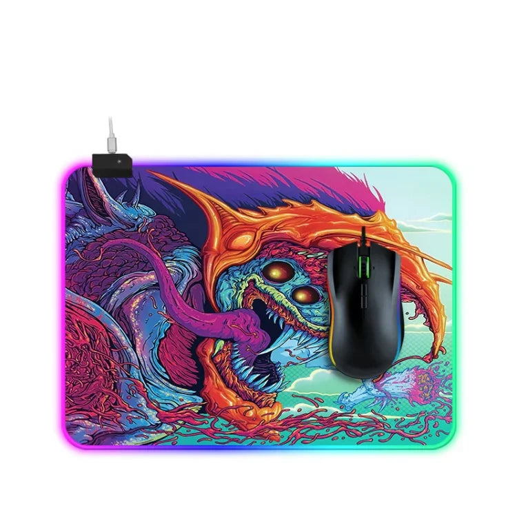 Beleuchtetes Mauspad mit Computermonster-Muster, Größe: 35 x 25 x 0,4 cm