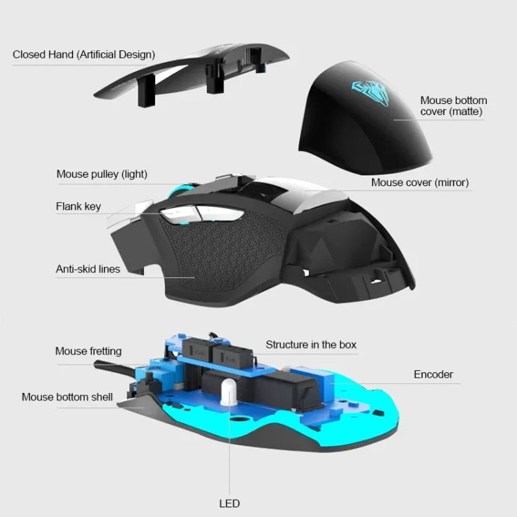 AULA Series SoulKiller II Colourful Light 7D Optical Competitive USB Wired Gaming Mouse, Maximum Resolution of 3500 DPI, SoulKiller II(B)