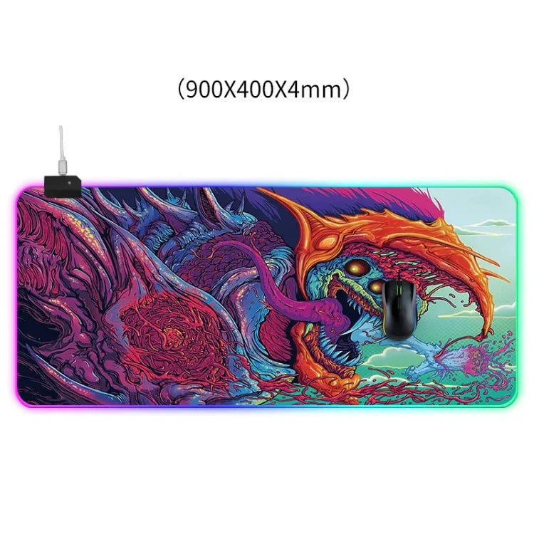 Beleuchtetes Mauspad mit Computermonster-Muster, Größe: 90 x 40 x 0,4 cm, 90 x 40 x 0,4 cm