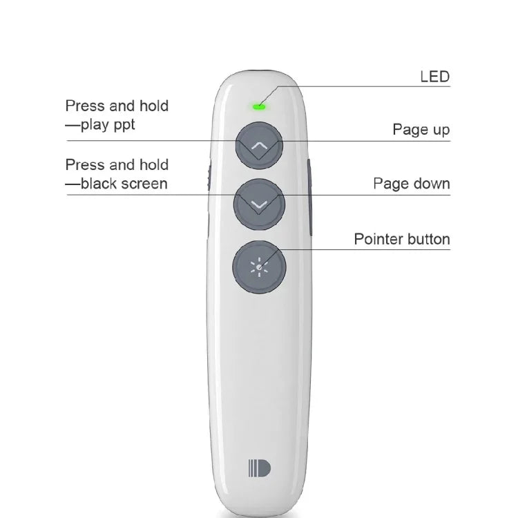 Doosl DSIT007 2.4GHz wiederaufladbare Powerpoint-Präsentationsfernbedienung mit Laserpointer, Reichweite: 10m (Weiß), DSIT007