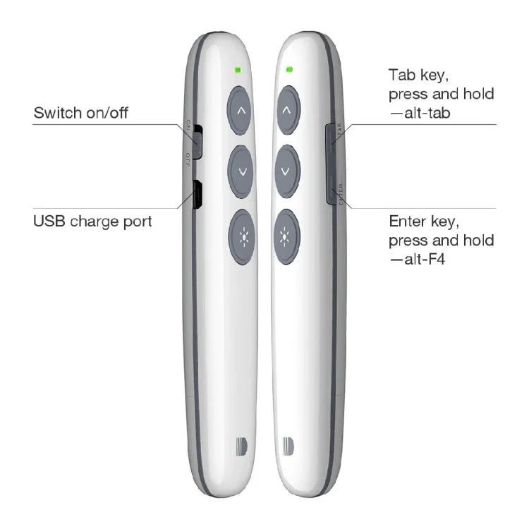Doosl DSIT007 2.4GHz wiederaufladbare Powerpoint-Präsentationsfernbedienung mit Laserpointer, Reichweite: 10m (Weiß), DSIT007