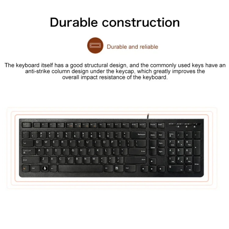 Lenovo K5819 Office Simple Ultra-thin Wired Keyboard, K5819 (Schwarz)