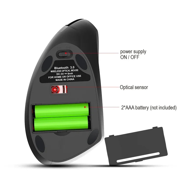 HXSJ T29 Bluetooth 3.0 Kabellose Bluetooth-Maus mit 6 Tasten, 2400 DPI, einstellbarer Auflösung, ergonomischem Design, optischem Design, vertikal, 6 Tasten, T29 Grau
