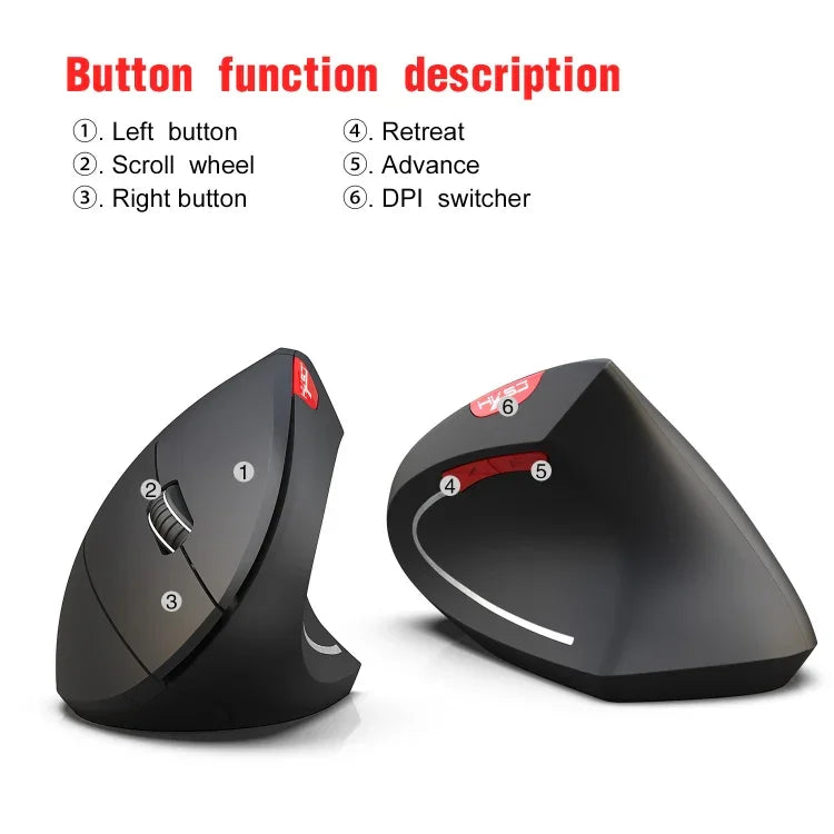 HXSJ T29 Bluetooth 3.0 Kabellose Bluetooth-Maus mit 6 Tasten, 2400 DPI, einstellbarer Auflösung, ergonomischem Design, optischem Design, vertikal, 6 Tasten, T29 Grau