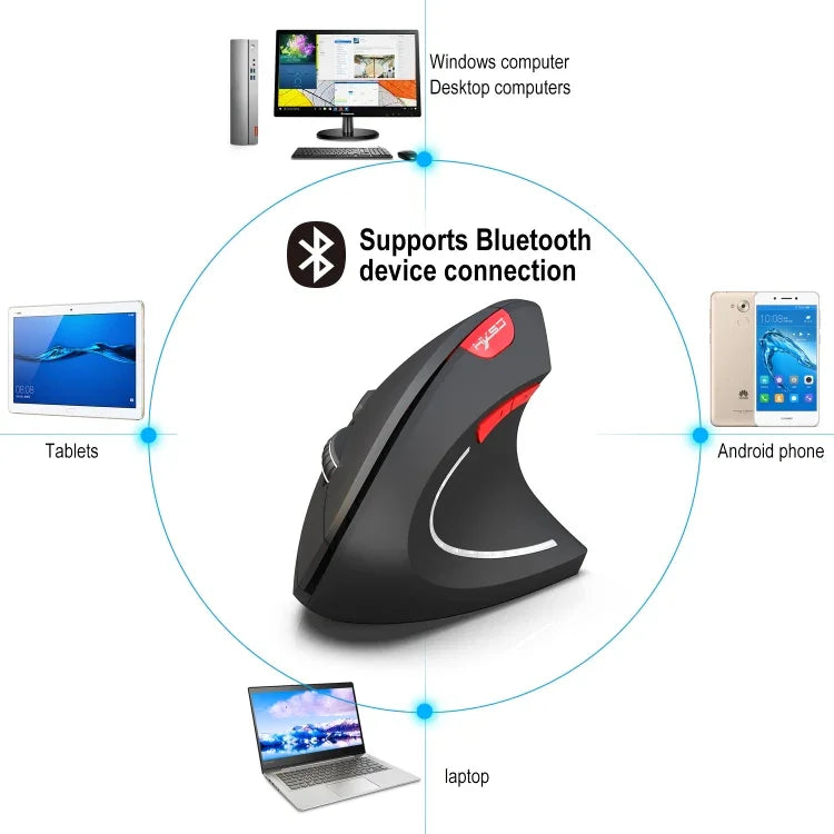 HXSJ T29 Bluetooth 3.0 Kabellose Bluetooth-Maus mit 6 Tasten, 2400 DPI, einstellbarer Auflösung, ergonomischem Design, optischem Design, vertikal, 6 Tasten, T29 Grau