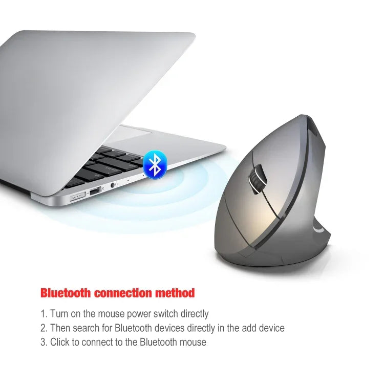 HXSJ T29 Bluetooth 3.0 Kabellose Bluetooth-Maus mit 6 Tasten, 2400 DPI, einstellbarer Auflösung, ergonomischem Design, optischem Design, vertikal, 6 Tasten, T29 Grau