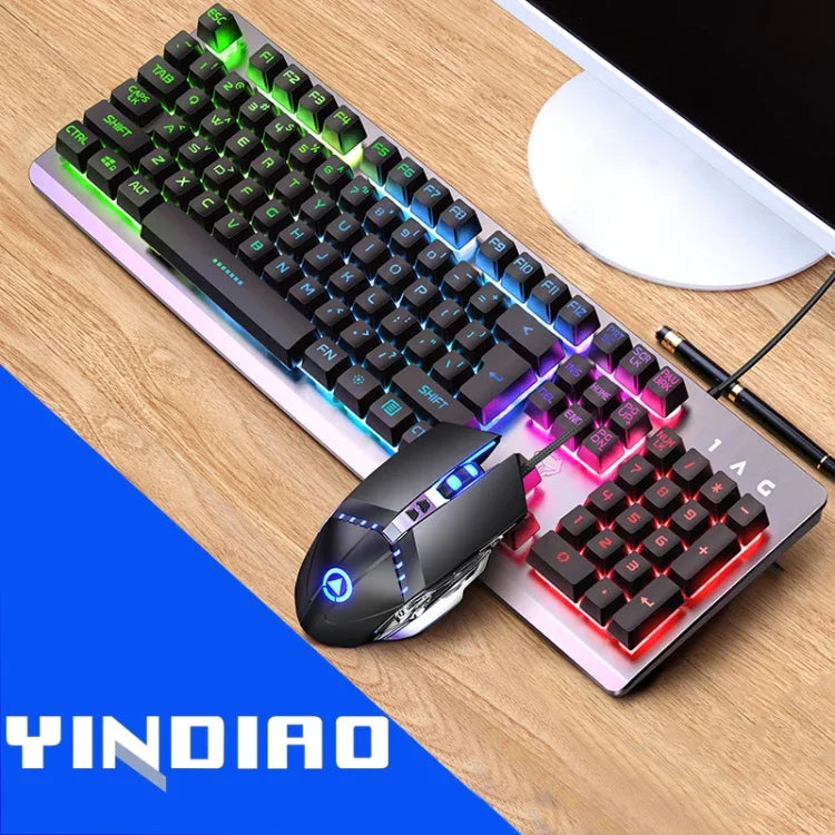 YINDIAO K002 USB-Tastatur-Set mit Kabel, mechanischem Tippgefühl und RGB-Hintergrundbeleuchtung + optische, leise Maus, RGB-Hintergrundbeleuchtung / Leise / Schwarz, RGB-Hintergrundbeleuchtung / Weiß