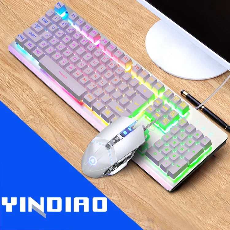YINDIAO K002 USB-Tastatur-Set mit Kabel, mechanischem Tippgefühl und RGB-Hintergrundbeleuchtung + optische, leise Maus, RGB-Hintergrundbeleuchtung / Leise / Schwarz, RGB-Hintergrundbeleuchtung / Weiß