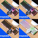 YINDIAO K002 USB-Tastatur-Set mit Kabel, mechanischem Tippgefühl und RGB-Hintergrundbeleuchtung + optische, leise Maus, RGB-Hintergrundbeleuchtung / Leise / Schwarz, RGB-Hintergrundbeleuchtung / Weiß