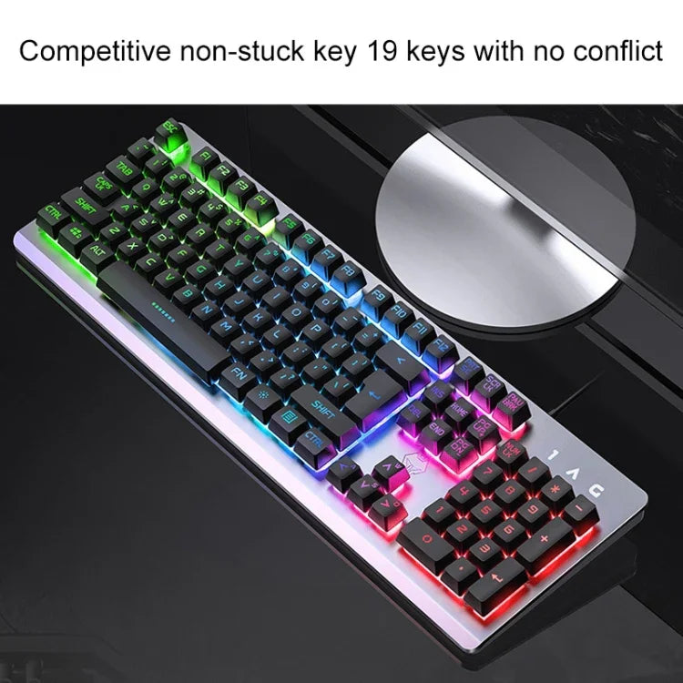 YINDIAO K002 USB-Tastatur-Set mit Kabel, mechanischem Tippgefühl und RGB-Hintergrundbeleuchtung + optische, leise Maus, RGB-Hintergrundbeleuchtung / Leise / Schwarz, RGB-Hintergrundbeleuchtung / Weiß