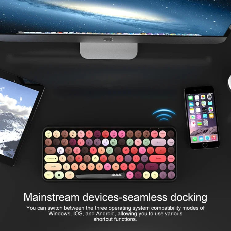 Ajazz 308I Kabellose Tastatur für Tablets, Mobiltelefone, Computer, Haushalt und Büro, Schwarz