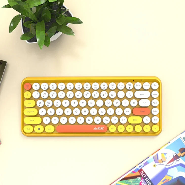 Ajazz 308I 84-Tasten Bluetooth-Tastatur für Tablets, Mobiltelefone, Computer, Haushalt und Büro, Gelb