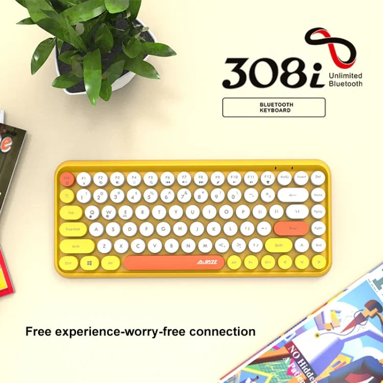 Ajazz 308I 84-Tasten Bluetooth-Tastatur für Tablets, Mobiltelefone, Computer, Haushalt und Büro, Gelb