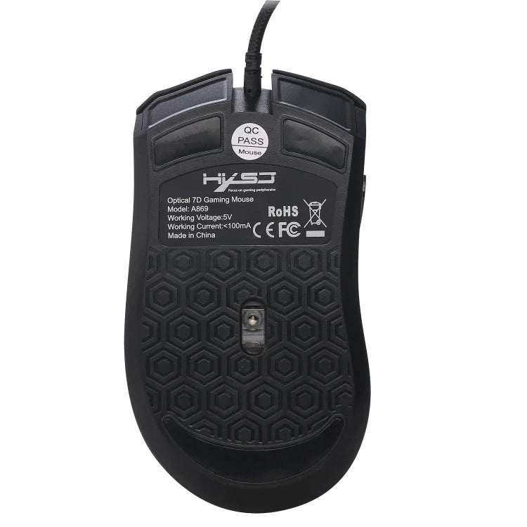 HXSJ A869 Farbig leuchtende kabelgebundene Gaming-Maus mit 7 Tasten, 3200 DPI, einstellbarer Ergonomie, optisch, A869