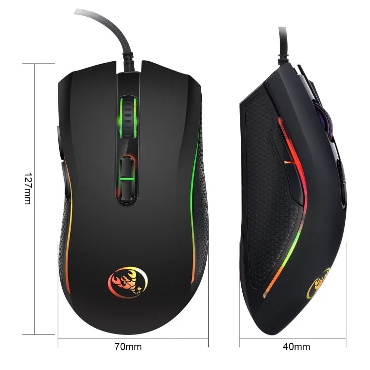 HXSJ A869 Farbig leuchtende kabelgebundene Gaming-Maus mit 7 Tasten, 3200 DPI, einstellbarer Ergonomie, optisch, A869