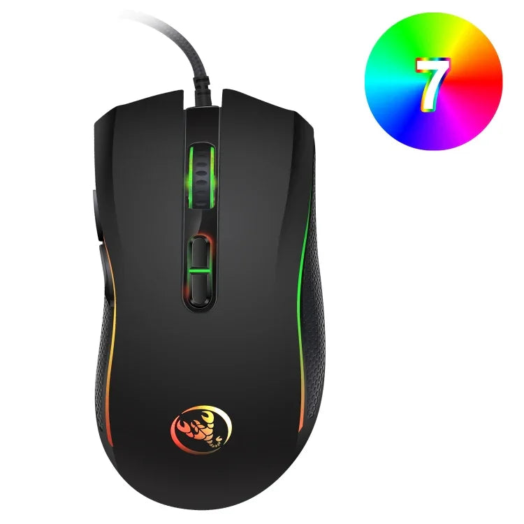 HXSJ A869 Farbig leuchtende kabelgebundene Gaming-Maus mit 7 Tasten, 3200 DPI, einstellbarer Ergonomie, optisch, A869