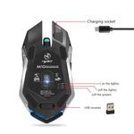 HXSJ M10 2,4 GHz 6-Tasten USB-wiederaufladbare, farbenfrohe Beleuchtung Ergonomische kabellose optische Gaming-Maus mit 2400 DPI für Desktop-Computer, M10