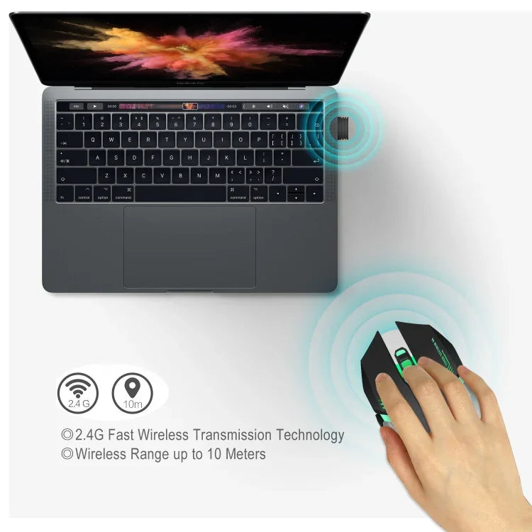 HXSJ M10 2,4 GHz 6-Tasten USB-wiederaufladbare, farbenfrohe Beleuchtung Ergonomische kabellose optische Gaming-Maus mit 2400 DPI für Desktop-Computer, M10