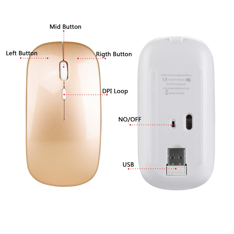 HXSJ M80 2,4GHz kabellose optische Maus mit 1600DPI, dreifach einstellbar, geräuschlos, Silber, Weiß, Schwarz, Grau, Gold, Roségold