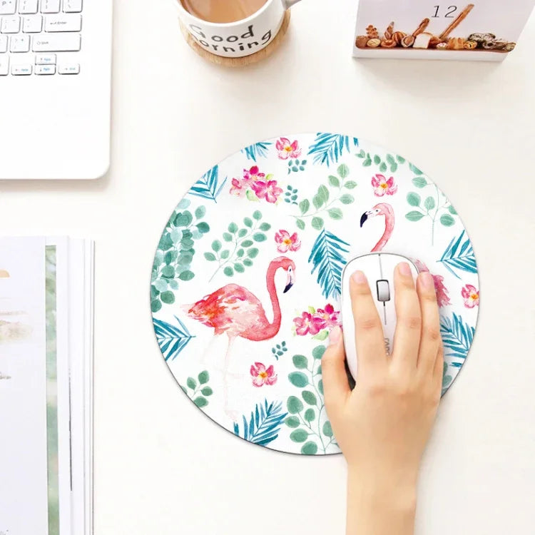 Rundes Mauspad mit Flamingo-Muster, Durchmesser: 22 cm, bedruckt mit Flamingos