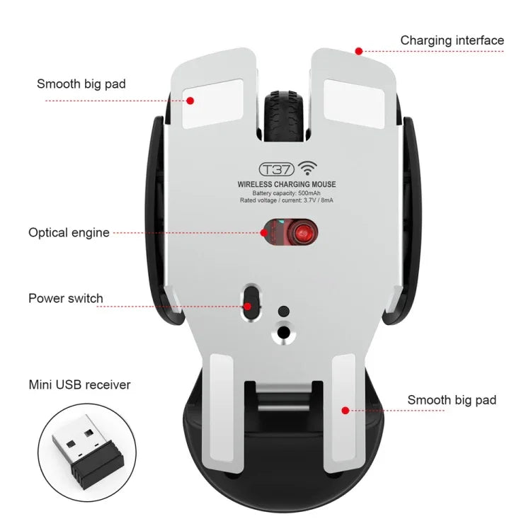 HXSJ T37 2,4 GHz 1600 dpi Kabellose Maus mit 3 Modi, einstellbarer Stummschaltung, T37 Pink