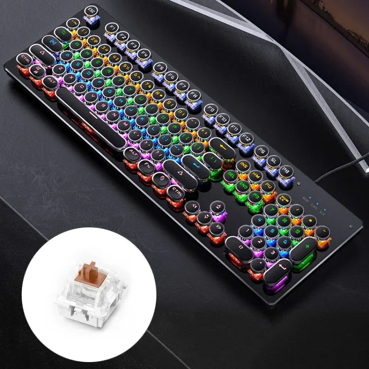 YINDIAO Electroplating Punk Mixed Light USB Mechanische Gaming-Tastatur mit Kabel, Tea Shaft, Electroplating Punk, Tea Shaft (Schwarz)