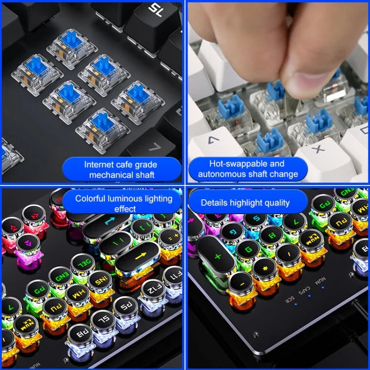 YINDIAO Electroplating Punk Mixed Light USB Mechanische Gaming-Tastatur mit Kabel, Tea Shaft, Electroplating Punk, Tea Shaft (Schwarz)