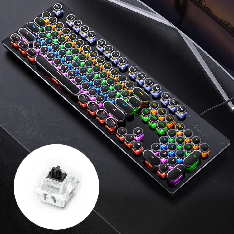 YINDIAO Electroplating Punk Mixed Light USB Mechanische Gaming-Tastatur mit Kabel, Schwarzer Schaft, Electroplating Punk, Schwarzer Schaft (Schwarz)