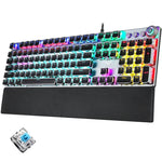 AULA F2088 108 Tasten, mechanische Gaming-Tastatur mit Metallknöpfen, kabelgebundenem USB-Kabel, gemischter Lichtplattierung, Punk-Design, blauen Schaltern und silbernem Gehäuse.