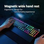 AULA F2088 108 Tasten, mechanische Gaming-Tastatur mit Metallknöpfen, kabelgebundenem USB-Kabel, gemischter Lichtplattierung, Punk-Design, blauen Schaltern und silbernem Gehäuse.
