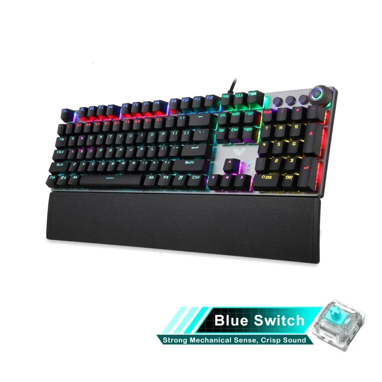 AULA F2088 108 Tasten Mechanische Gaming-Tastatur mit gemischter Beleuchtung, blauen Schaltern, kabelgebunden, USB, mit Metalltasten, blaue Schalter, schwarz