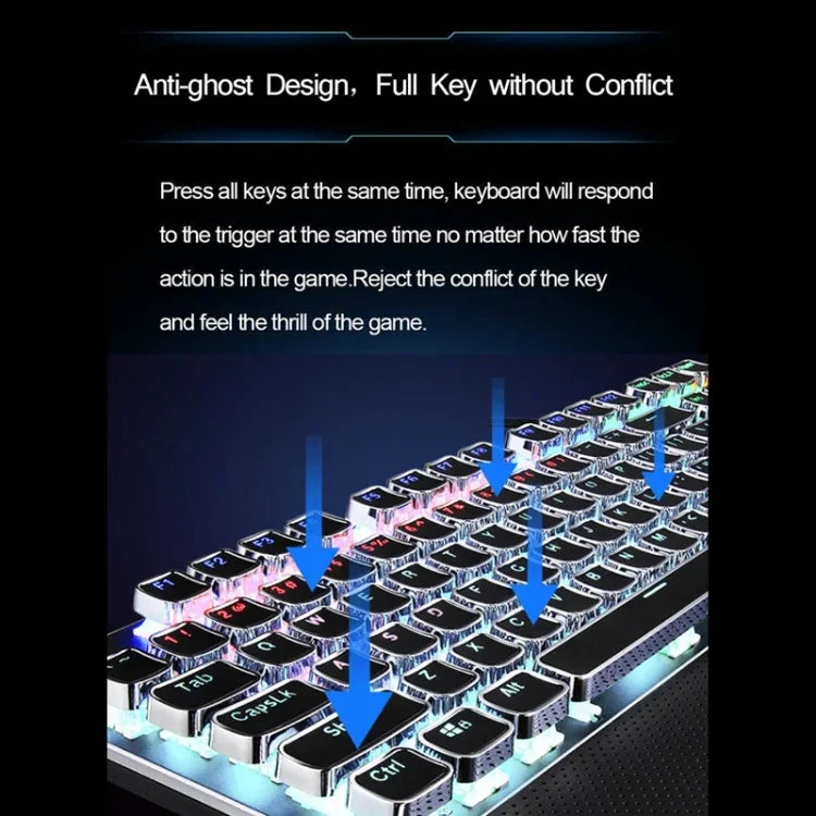 AULA F2088 108 Tasten Mechanische Gaming-Tastatur mit gemischter Beleuchtung, blauen Schaltern, kabelgebunden, USB, mit Metalltasten, blaue Schalter, schwarz