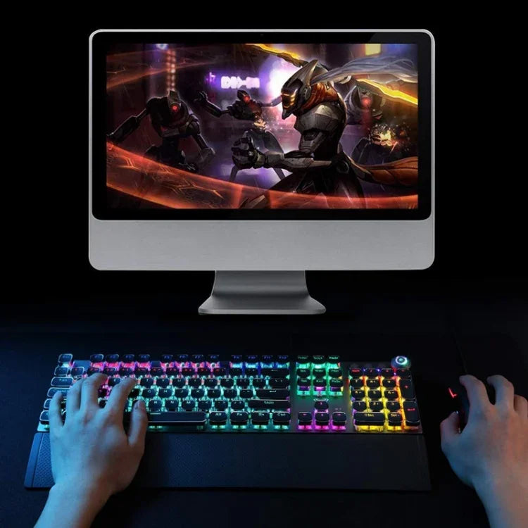 AULA F2088 108 Tasten Mechanische Gaming-Tastatur mit gemischter Beleuchtung, blauen Schaltern, kabelgebunden, USB, mit Metalltasten, blaue Schalter, schwarz